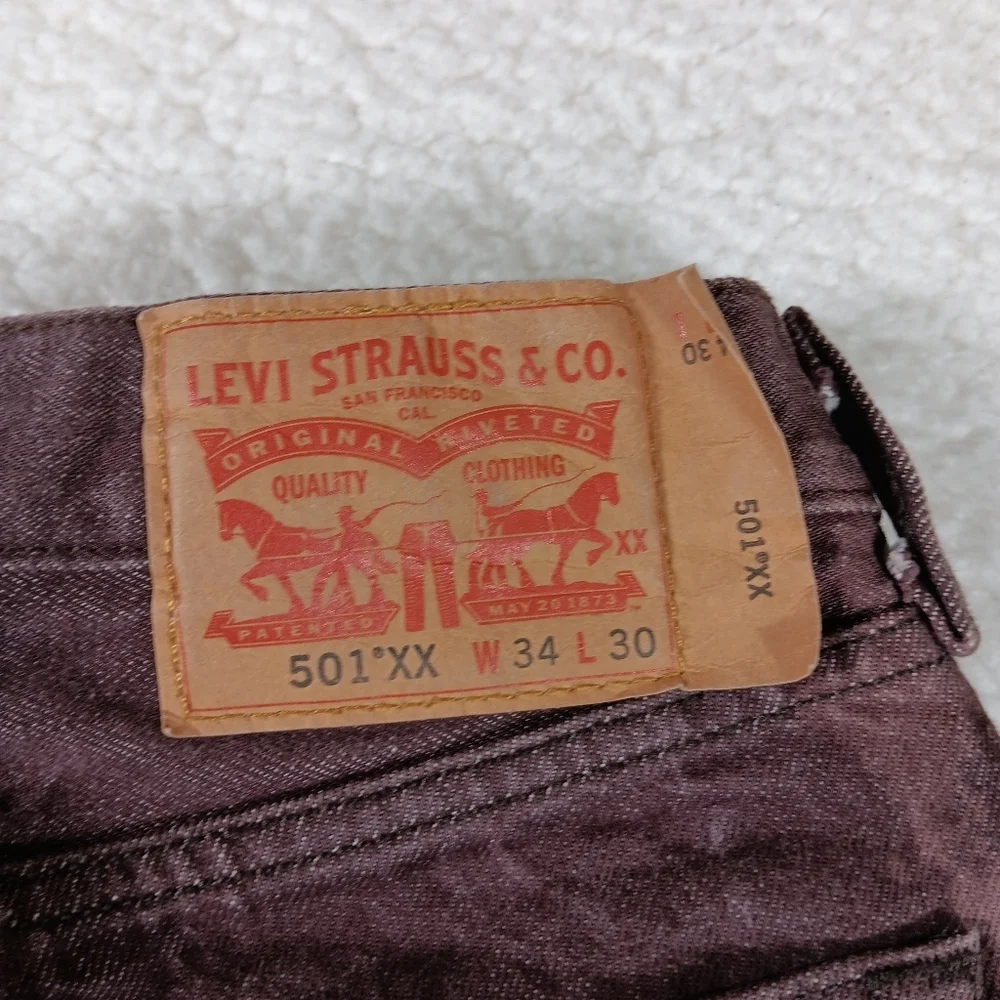 Levis 501xx Jeans Mens 34x30 (32x30) Brown Denim Button Fly Y2K Bat Wing Western